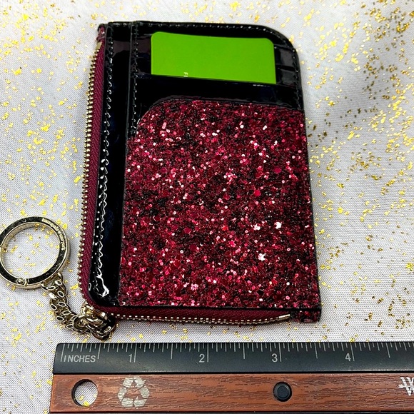 Kate spade wristlet Odette wallet coin purse glitter maroon Gold keychain - Picture 7 of 9